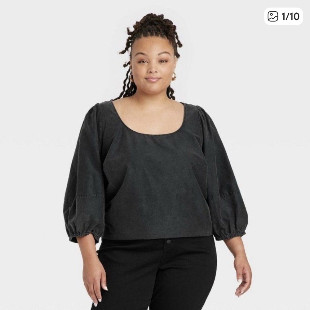 Women's Black Puff Sleeve Top